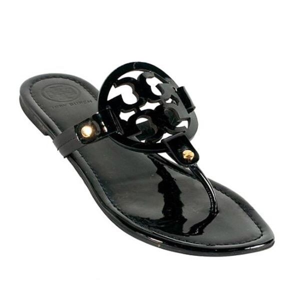 tory burch black patent sandals